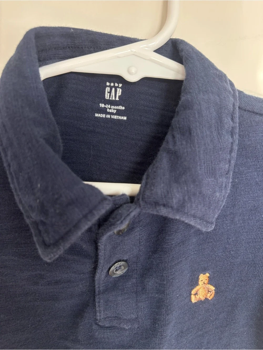 Baby Gap Boys Classic Pique Polo Shirt Navy Blue Teddy Bear 12-18 Months One